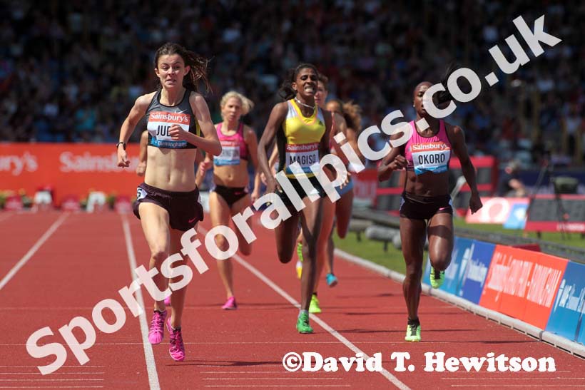Jessica judd wins the 800 metres in the IAAF Diamond League, Birmingham.